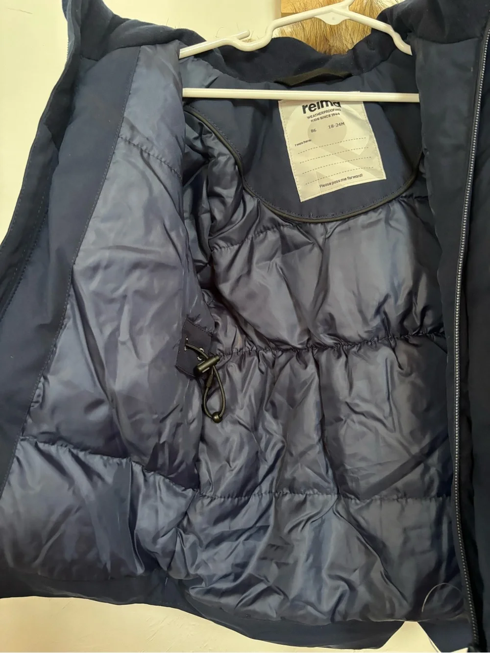 Reima Mutka Kids Navy Winter Parka Faux Fur Hood Size 86, 18 to 24M